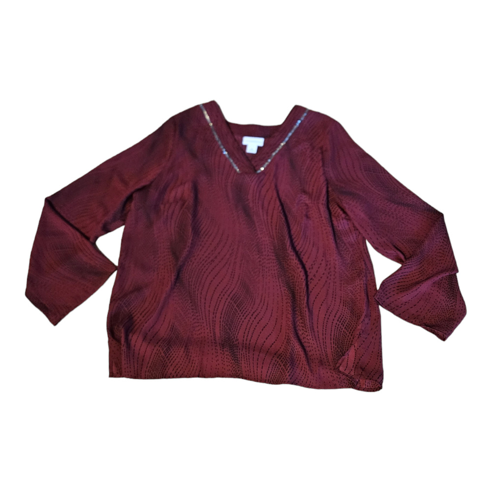 Liz Claiborne Medium Red Long Sleeve V-Neck Shirt